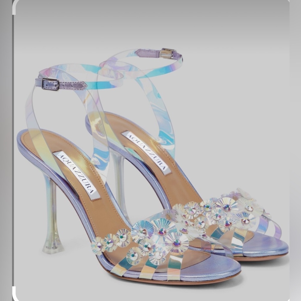 NIB! Aquazzura Meteorite 95mm embellished PVC sandals Sz 38.5